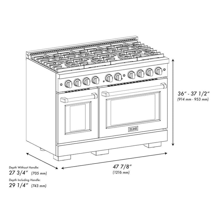 ZLINE 48"Gas Range, Convection Gas Oven, DuraSnow® Black Matte, SGRS-BLM-4809K