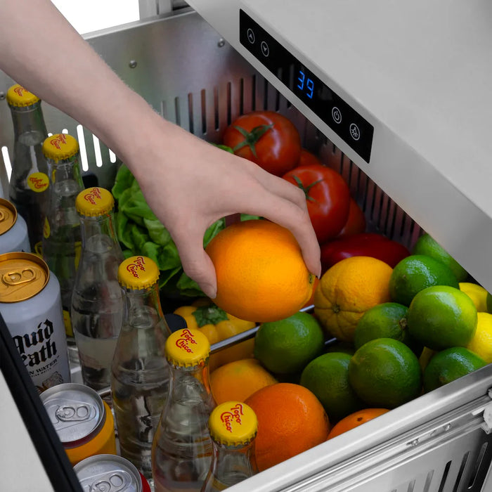 ZLINE Autograph Edition 24" Touchstone 168 Can Outdoor-Rated Dual Refrigerator Drawer, White Matte Door, Accents  RDSOZ-WM-24-CB09K