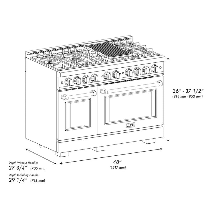 ZLINE 48" Select Dual Fuel Range Gas Cooktop Electric Convection Oven Stainless Steel Matte Black HDRZ-48-MB09K