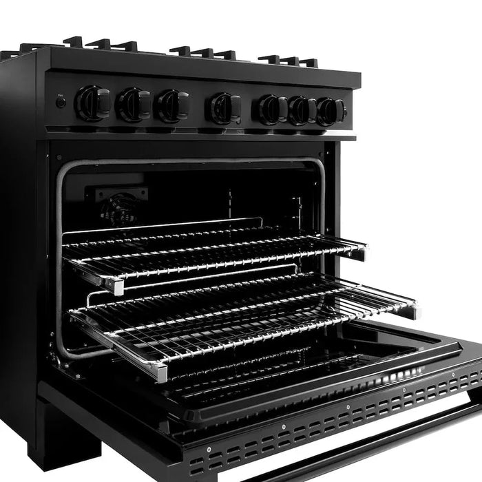 ZLINE 36" Dual Fuel Range, Gas Cooktop, Electric Convection Oven Black Stainless Steel Brass Burners, CDRB-BR-3609K