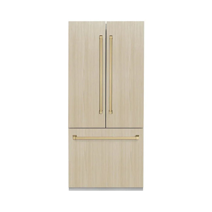 ZLINE 36" Panel Ready Built-In Bottom Freezer Refrigerator,Water Dispenser, Ice Maker,Graphite Gray, Champagne Bronze GRBIVZ-36-CB09K