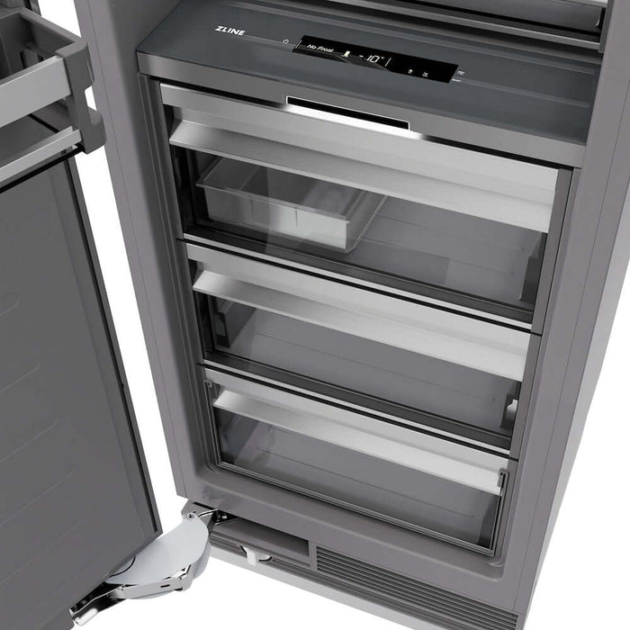 ZLINE 18" Left Hinge Column Freezer White Matte Stainless Steel, Graphite Gray Interior Polished Gold RCFVLZ-WM-18-G09K