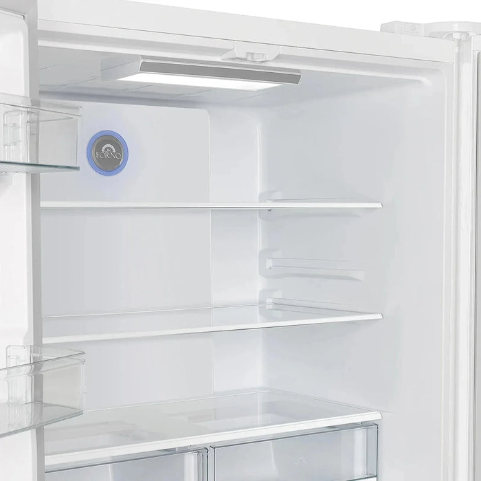 Forno Espresso Moena 36"French Door Refrigerator, White with Antique Brass Handle FFRBI1820-36WHT09K