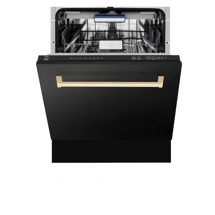 ZLINE Autograph Edition 48"Kitchen Package, Black Stainless Steel Dual Fuel Range, Range Hood, Dishwasher and Refrigeration, 4AKPR-RABRHDWV48-G09K