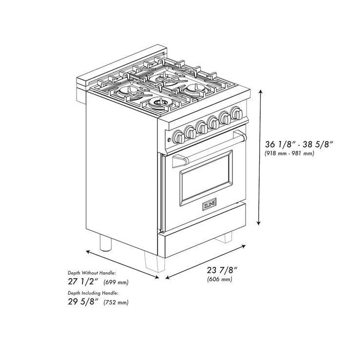 ZLINE 24" Autograph Dual Fuel Range, White Door, Bronze RAZ-WM-24-CB09K