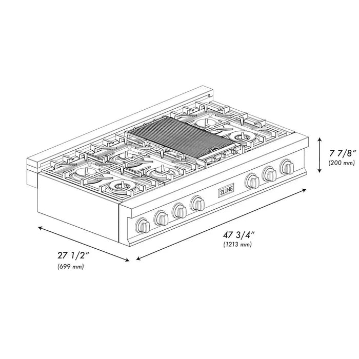 ZLINE 48 inch Rangetop with 7 Gas Burners, Griddle RT-GR-4809K