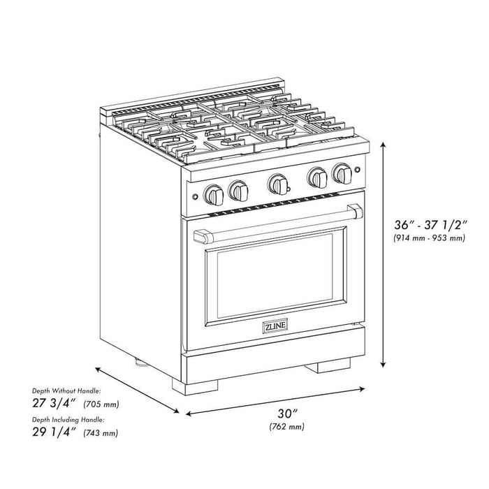 ZLINE 30 in.Gas Range, Convection Gas Oven, Black Stainless Steel, SGRB-3009K
