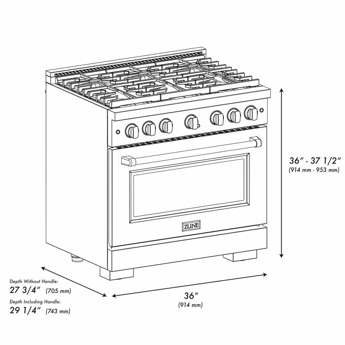 ZLINE 36"Paramount Dual Fuel Range DuraSnow® Champagne Bronze SDRSZ-36-CB09K