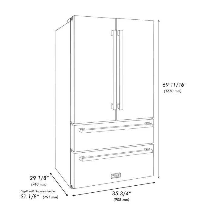 ZLINE 36" Autograph French Door Refrigerator, Ice Maker, Black Stainless RFMZ-36-BS-FCB09K