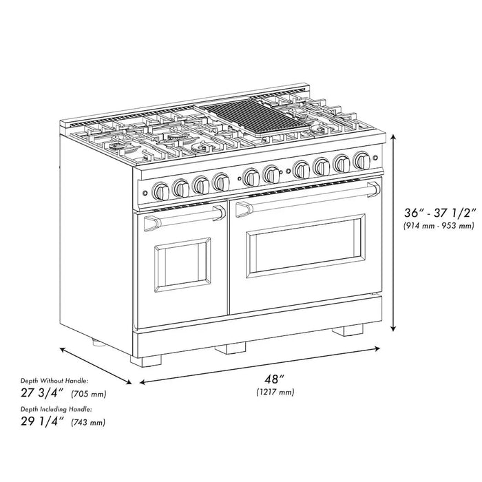 ZLINE 48" Dual Fuel Range, Gas Cooktop, Electric Convection Oven Stainless Steel, Matte Black CDRZ-48-MB09K