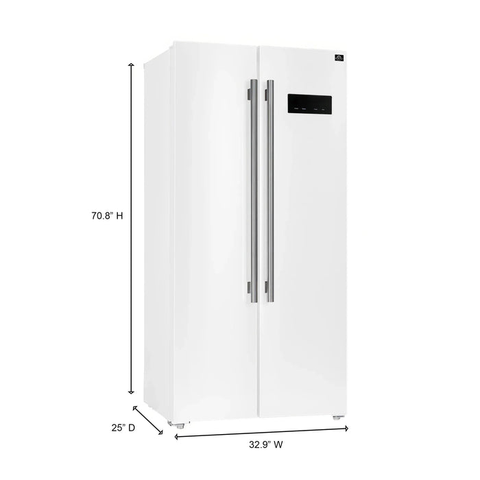 FORNO Espresso Salerno 33" Refrigerator White Antique Brass Handles FFRBI1805-33WHT09K