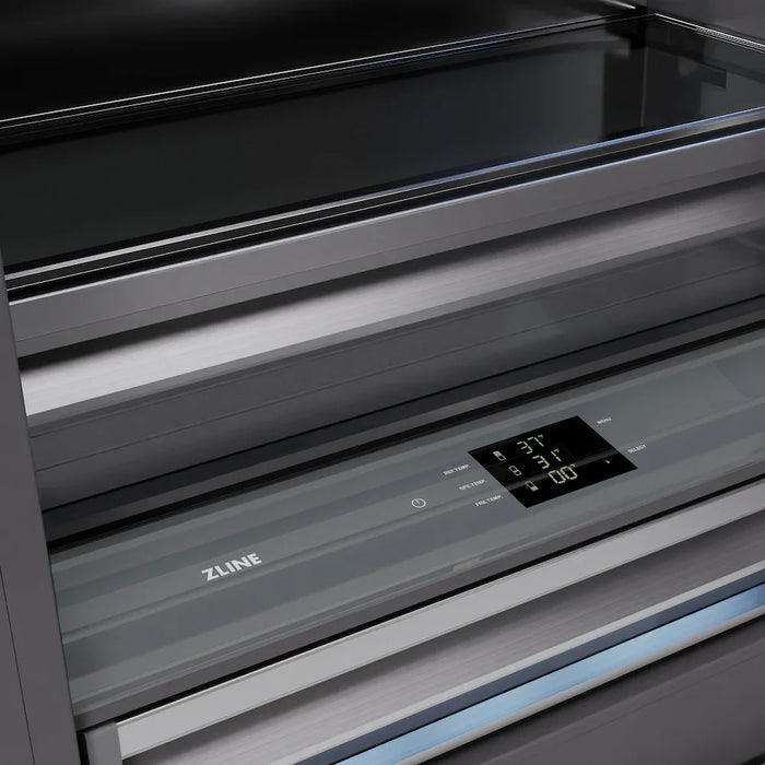 ZLINE Autograph Edition 36" Built-In Bottom Freezer Refrigerator, Water Dispenser, Ice Maker, Black Stainless Steel, Graphite Gray Interior,Helix Handles GRBITZ-BS36-KCB09K