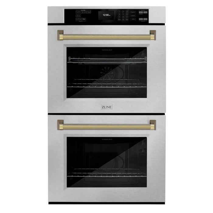 ZLINE Autograph Edition 30" Professional True Convection Double Wall Oven, Air Fry, Self Clean, Stainless Steel, Helix Handles WADZ-30-KCB09K