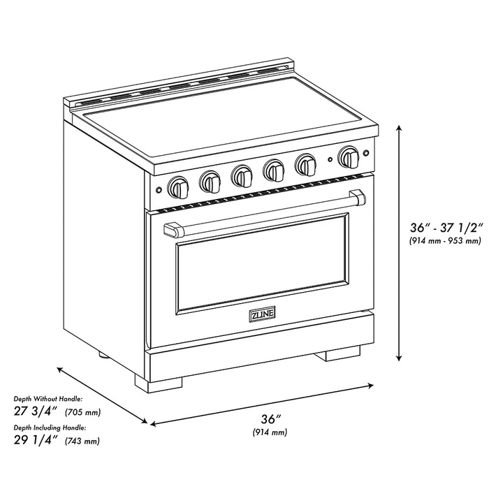 ZLINE 36" Paramount Induction Range, Cooktop, Electric Convection Oven, Accents SINRBZ-3609K