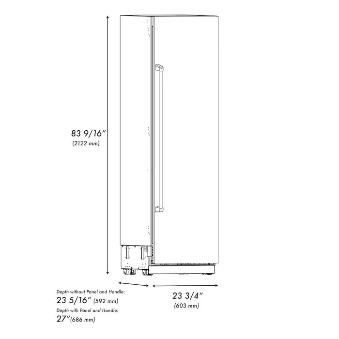ZLINE 24" Column Freezer Stainless Steel, Graphite Gray Interior Polished Gold RCFVZ-304-24-G09K