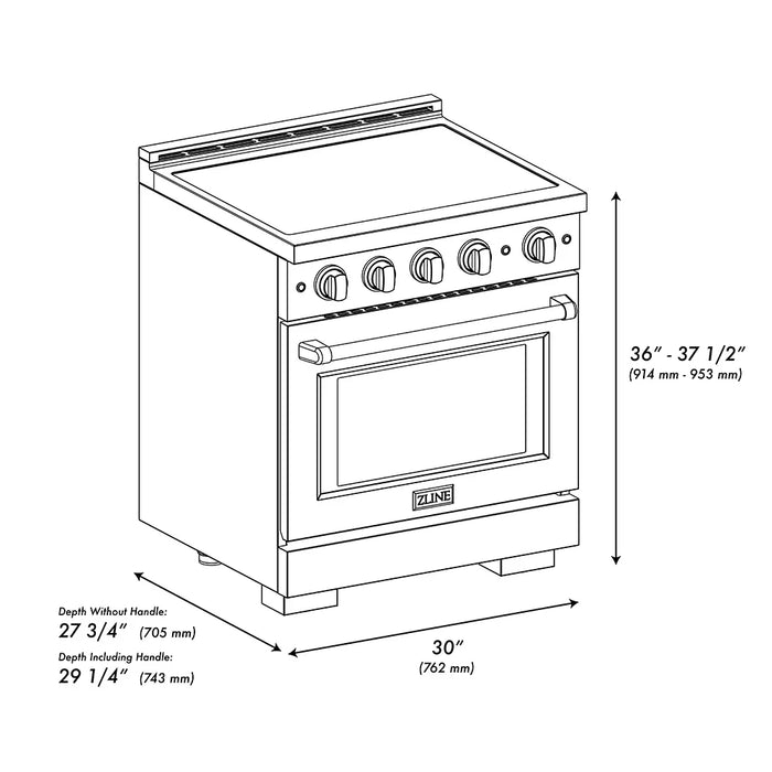 ZLINE 30" Paramount Induction Range, Cooktop, Electric Convection Oven, Accents SINRBZ-3009K