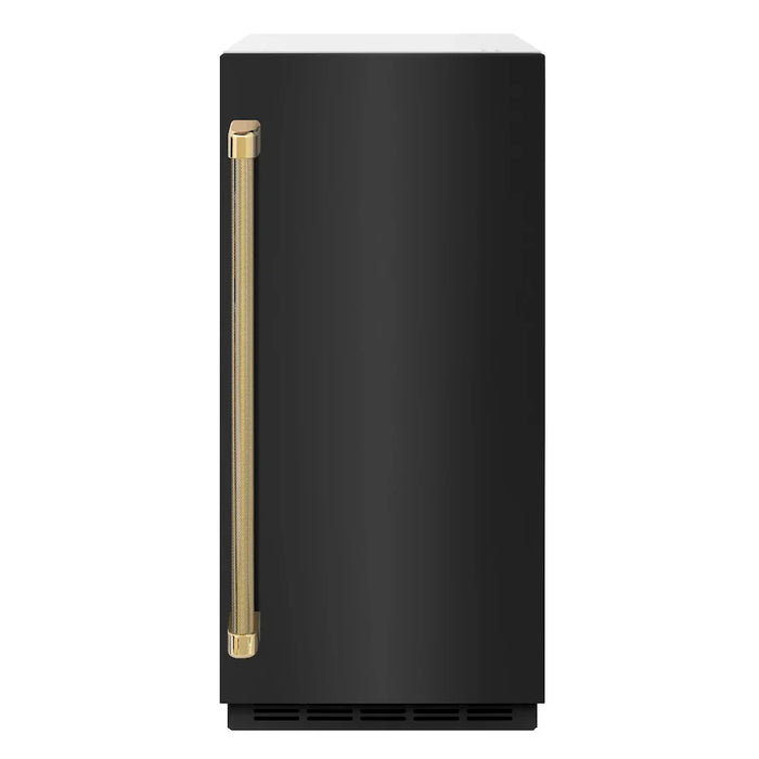ZLINE Autograph Edition 15" Touchstone Gourmet Ice Maker, Drain Pump, Black Stainless Steel Door, Helix Handle IGMDZ-BS-15-KCB09K