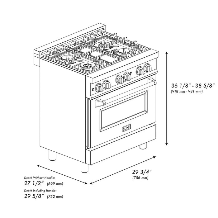 ZLINE 36" Dual Fuel Range, DuraSnow, Stainless, Brass Burners, Griddle RAS-SN-BR-GR-3609K