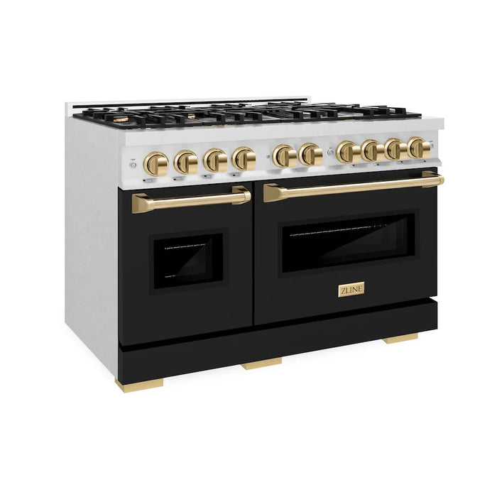 ZLINE 48"Classic Gas Range, Convection Gas Oven, Satin Stainless Steel, Black Matte Door, Accents CGRSZ-BLM-48-CB09K