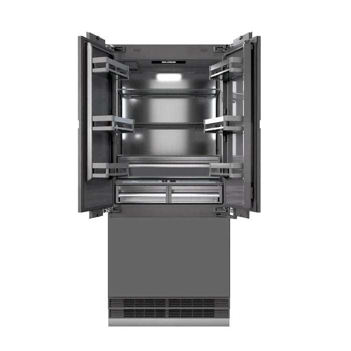 ZLINE 36" Panel Ready Built-In Bottom Freezer Refrigerator,Water Dispenser, Ice Maker,Graphite Gray, Matte Black GRBIVZ-36-MB09K