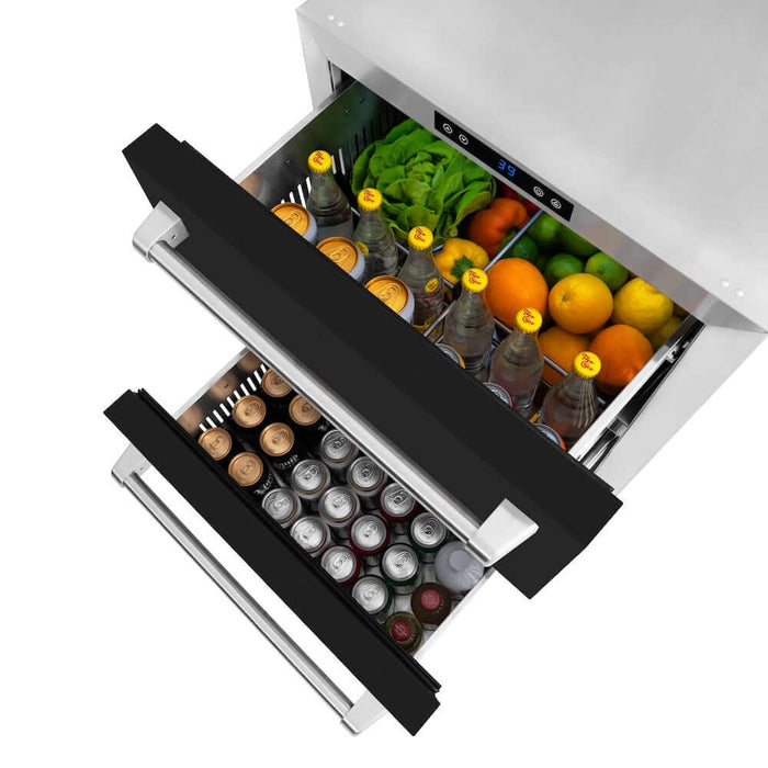 ZLINE 24" Touchstone 168 Can Outdoor-Rated Dual Refrigerator Drawer09K