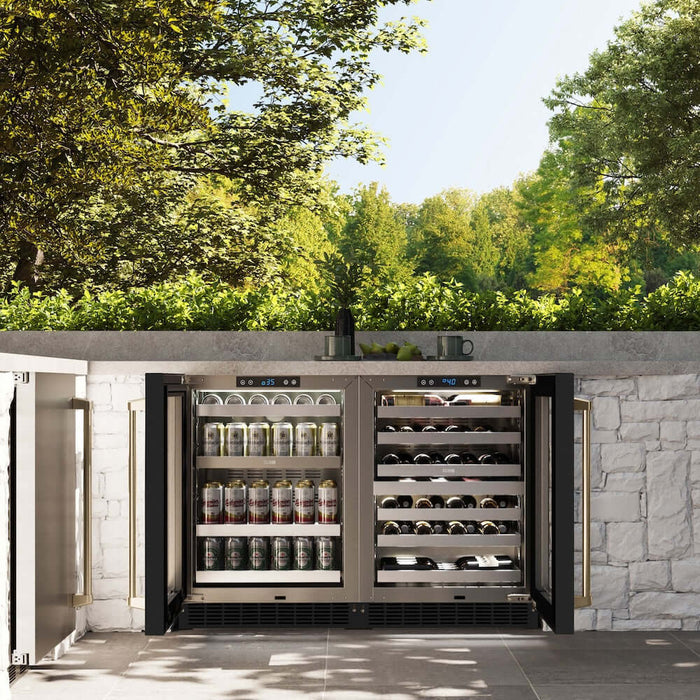 ZLINE 24" Touchstone Dual Zone 44 Bottle Wine Cooler Black Matte Glass Door Champagne Bronze Handle RWDOZ-BLM-24-CB09K