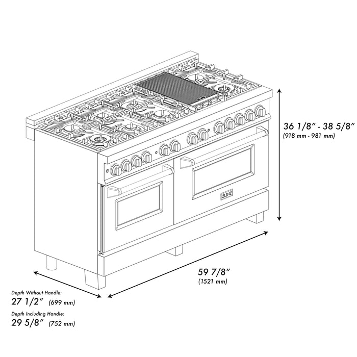 ZLINE 60" Professional Dual Fuel Range with Snow Finish Door, RA-SN-6009K