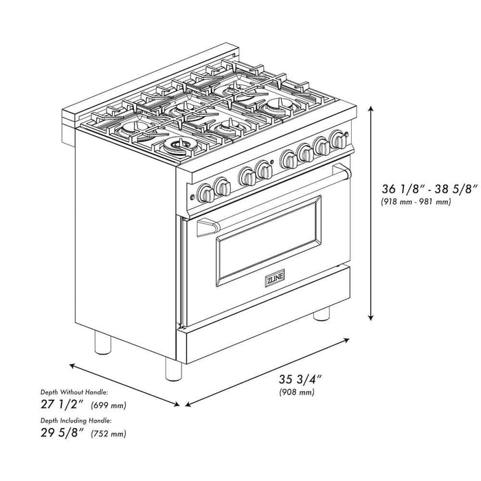 ZLINE 36" Autograph, Dual Fuel Range, Black Door, Gold, RASZ-BLM-36-G09K