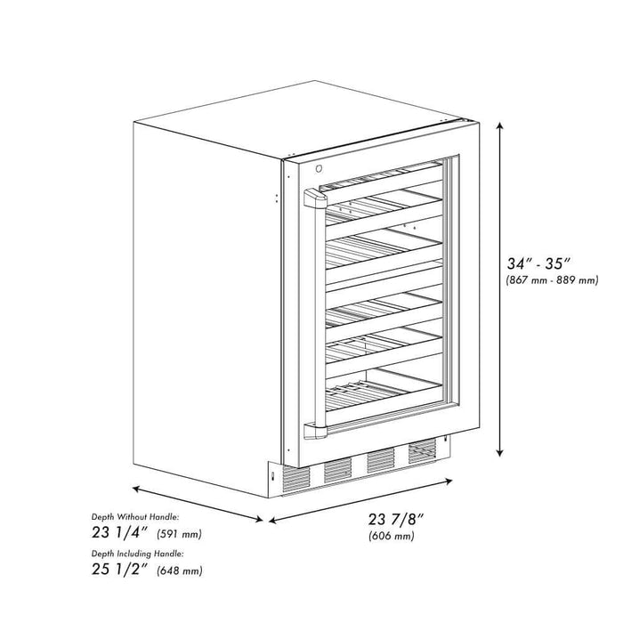 ZLINE 24" Touchstone Dual Zone 44 Bottle Wine Cooler Black Matte Glass Door Champagne Bronze Handle RWDOZ-BLM-24-CB09K
