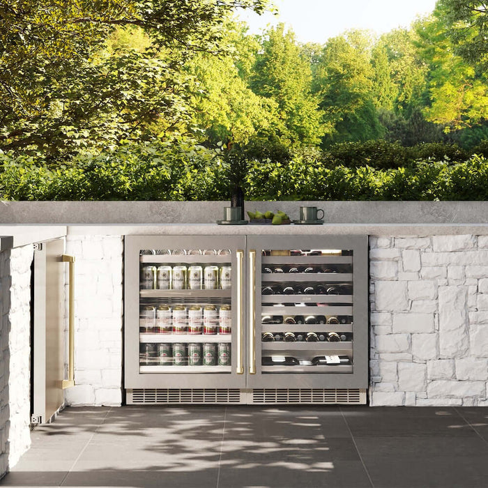 ZLINE 24" Touchstone Dual Zone 44 Bottle Wine Cooler White Matte Glass Door Polished Gold Handle RWDOZ-WM-24-G09K