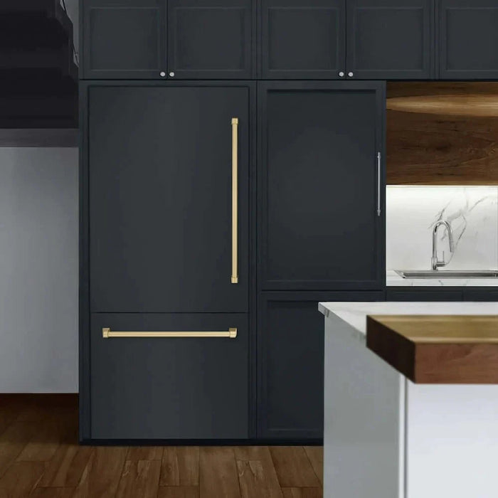 ZLINE 72" Panel Ready Built-In Bottom Freezer Refrigerator,Water Dispenser, Ice Maker,Graphite Gray Champagne Bronze GRBITZ-72-CB09K