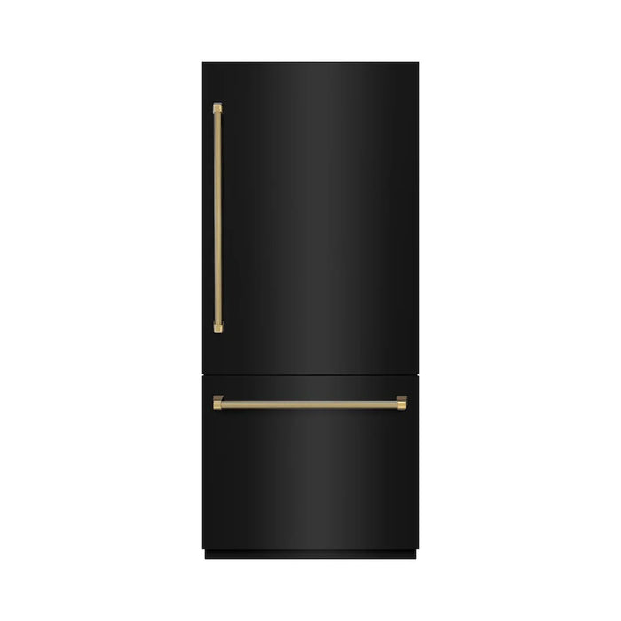 ZLINE Autograph Edition 36" Built-In Bottom Freezer Refrigerator, Water Dispenser, Ice Maker, Black Stainless Steel, Graphite Gray Interior,Helix Handles GRBITZ-BS36-KCB09K