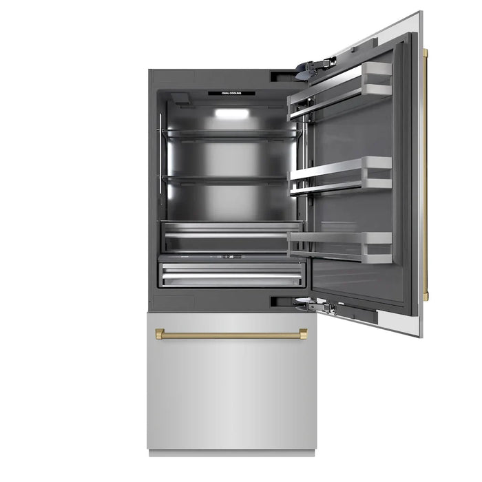 ZLINE Autograph Edition 36" Built-In Bottom Freezer Refrigerator, Water Dispenser, Ice Maker, Stainless Steel, Graphite Gray Interior,Helix Handles GRBITZ-30436KCB09K