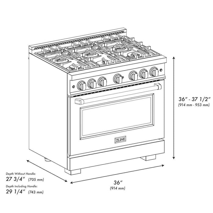 ZLINE 36" Select Dual Fuel Range Gas Cooktop Electric Convection Oven DuraSnow® Stainless Steel Brass Burners HDRS-BR-3609K