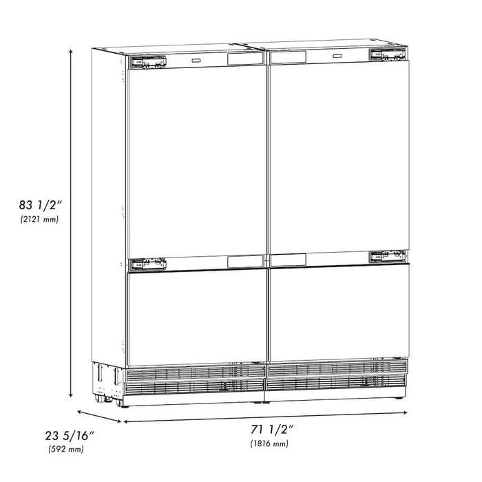 ZLINE 72" Panel Ready Built-In Bottom Freezer Refrigerator,Water Dispenser, Ice Maker,Graphite Gray Matte Black GRBITZ-72-MB09K
