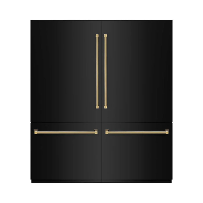 ZLINE Autograph Edition 72" French Door Built-In Bottom Freezer Refrigerator, Water Dispensers, Ice Makers, Black Stainless Steel, Graphite Gray Interior, Helix Handles GRBITZ-BS72-KCB09K