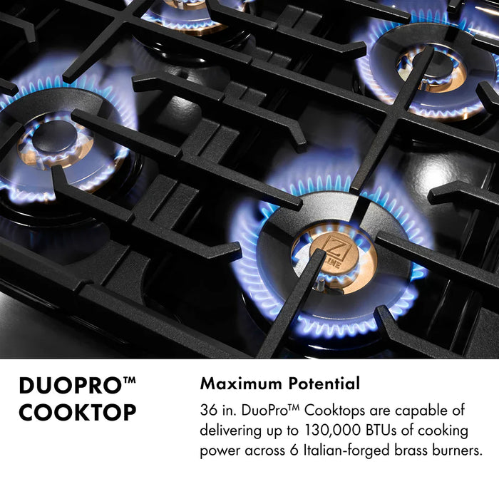 ZLINE 36" Paramount Gas Range DuoPro™ Cooktop, Convection Gas Oven, Black Satin Stainless Steel PSGRBSZ-36-CB09K