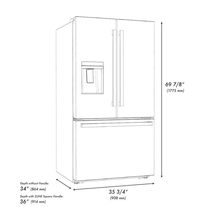 ZLINE Autograph Edition 36" Standard-Depth French Door External Water Dispenser Refrigerator, Dual Ice Maker, Fingerprint-Resistant Stainless Steel RSMZ-W-36-FMB09K