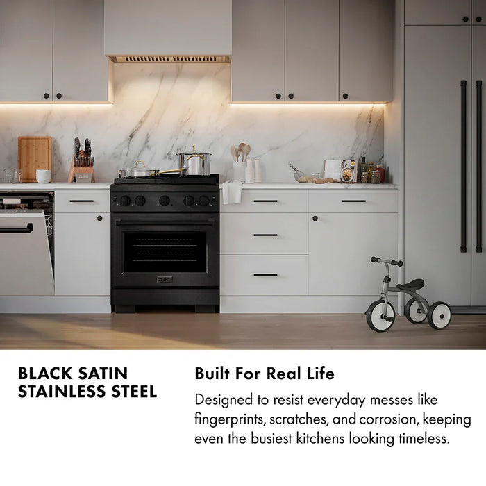 ZLINE 30" Paramount Gas Range, Convection Gas Oven, Black Satin Stainless Steel SGRBS-3009K