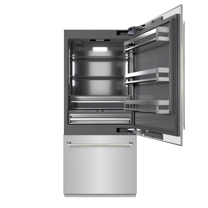 ZLINE Autograph Edition 36" Built-In Bottom Freezer Refrigerator, Water Dispenser, Ice Maker, Stainless Steel, Graphite Gray Interior,Helix Handles GRBITZ-30436KCB09K