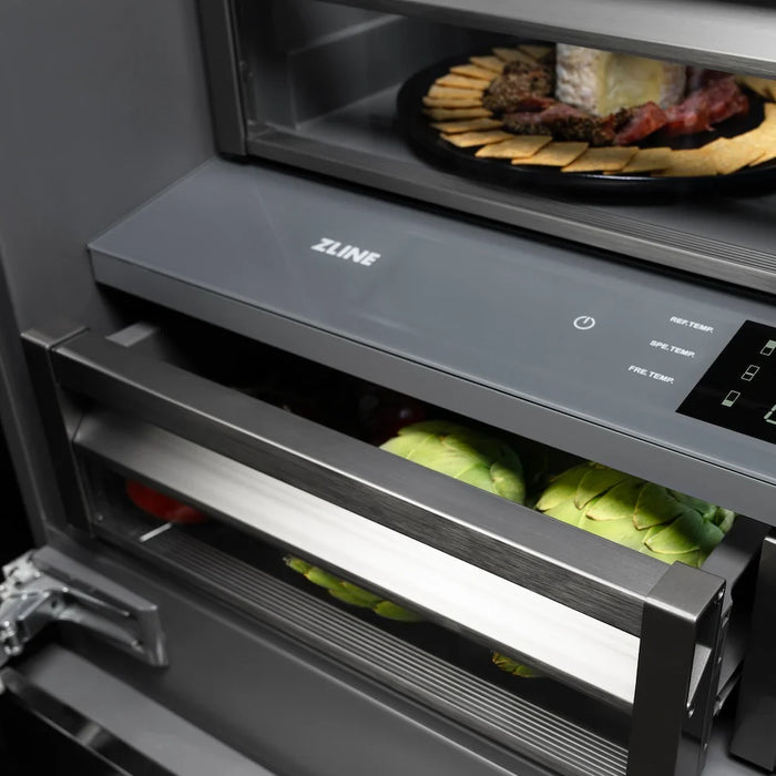 ZLINE Autograph Edition 36" French Door Built-In Bottom Freezer Refrigerator, Water Dispenser, Ice Maker, Stainless Steel, Graphite Gray Interior, Helix Handles GRBIVZ-30436KCB09K