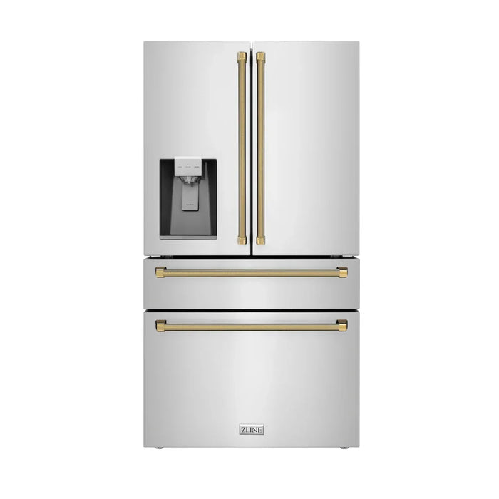 ZLINE Autograph Edition 36" Standard-Depth French Door External Water Dispenser Refrigerator, Dual Ice Maker, Fingerprint-Resistant Stainless Steel, Helix Handles RSMZ-W-36-KCB09K