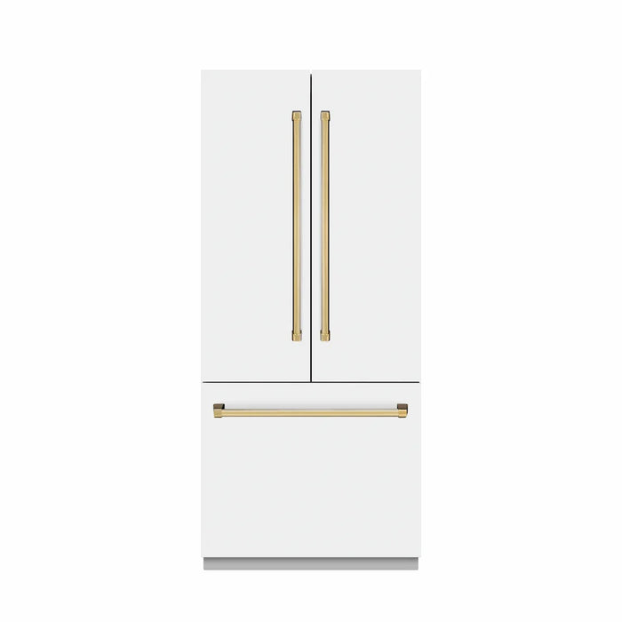 ZLINE 36" French Door Built-In Bottom Freezer Refrigerator, Water Dispenser, Ice Maker, White Matte, Stainless Steel, Accents SRBIVZ-WM-36-CB09K