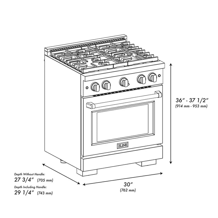 ZLINE 30" Paramount Gas Range DuoPro™ Cooktop, Convection Gas Oven PSGRZ-WM-30-CB09K