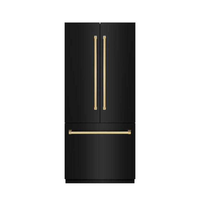ZLINE 36" French Door Built-In Bottom Freezer Refrigerator, Water Dispenser, Ice Maker, Black Stainless Steel, Accents SRBIVZ-BS-36-CB09K