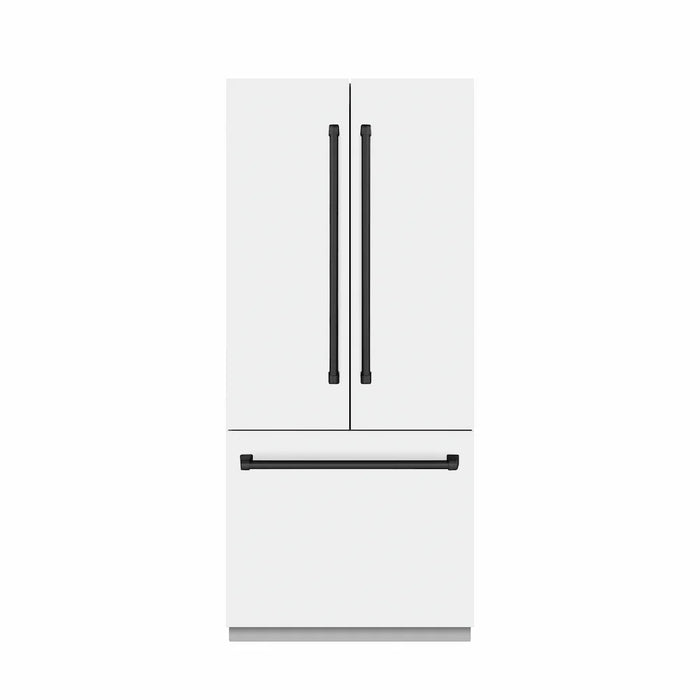 ZLINE 36" French Door Built-In Bottom Freezer Refrigerator, Water Dispenser, Ice Maker, White Matte, Stainless Steel, Accents SRBIVZ-WM-36-CB09K