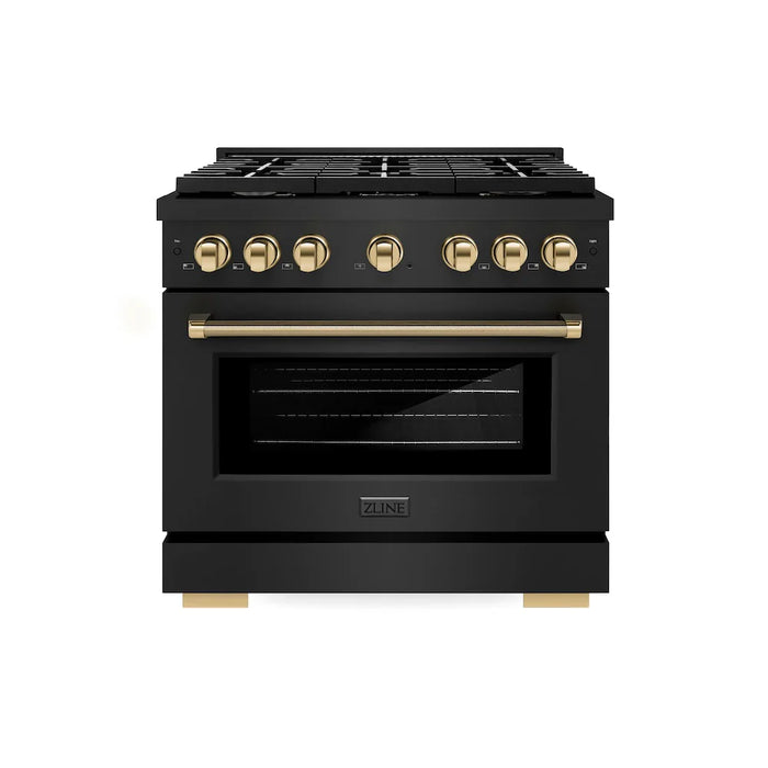 ZLINE Autograph Edition 36" Paramount Dual Fuel Range, 6 Burner Gas Cooktop, Electric Convection Oven, Black Stainless Steel, Helix Handle and Knob SDRBZ-36-KCB09K