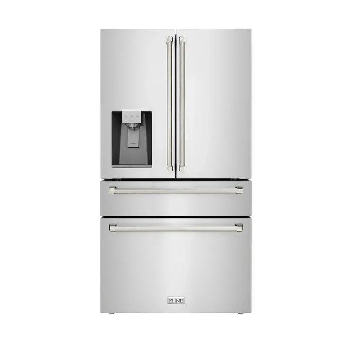 ZLINE Autograph Edition 36" Standard-Depth French Door External Water Dispenser Refrigerator, Dual Ice Maker, Fingerprint-Resistant Stainless Steel, Helix Handles RSMZ-W-36-KCB09K