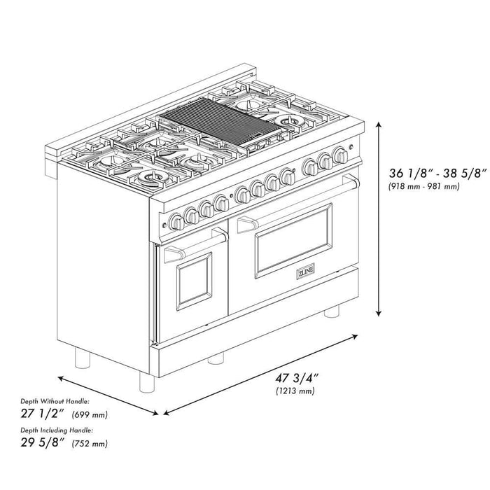 ZLINE 48" Autograph, Dual Fuel Range, Black Door, Bronze, RASZ-BLM-48-CB09K