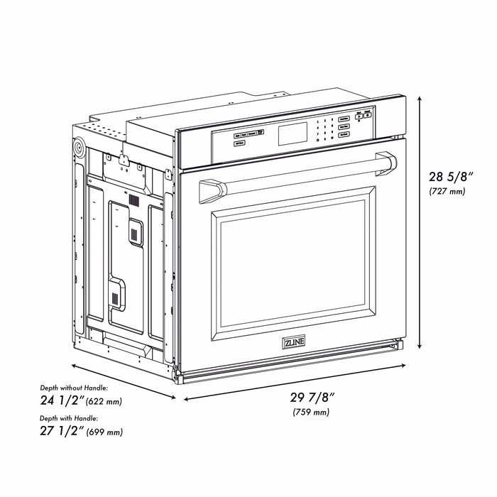 ZLINE 30 "Professional True Convection Single Wall Oven, Air Fry, Self Clean, Stainless Steel WAS-3009K